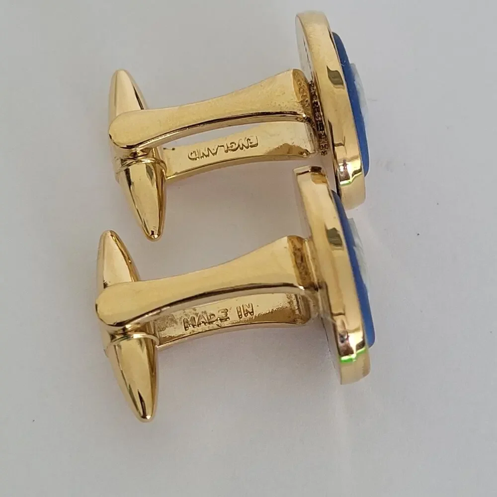Wedgewood‎ Jasperwear Tie Bar Clip Cufflinks Set Gold Blue Tone Camel England